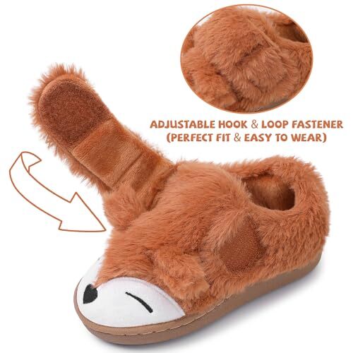 Toddler Boys Girls Fox Slippers Cute Cartoon Animal Fuzzy 10 Toddler Brown - Picture 4 of 7