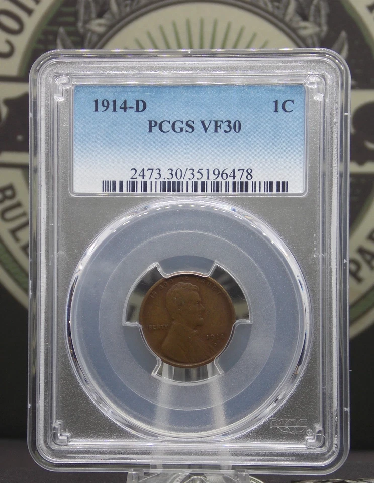 1914 "D" Lincoln WHEAT Cent Penny 1c PCGS VF30 #478 Very Fine *KEY* ECC&C, Inc. - Image 3 of 4