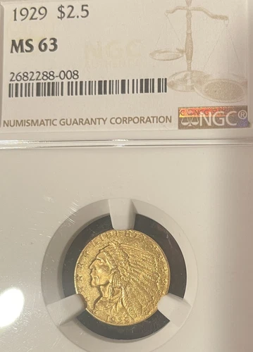 MS63 1929 $2.50 Indian Head Gold Quarter Eagle NGC