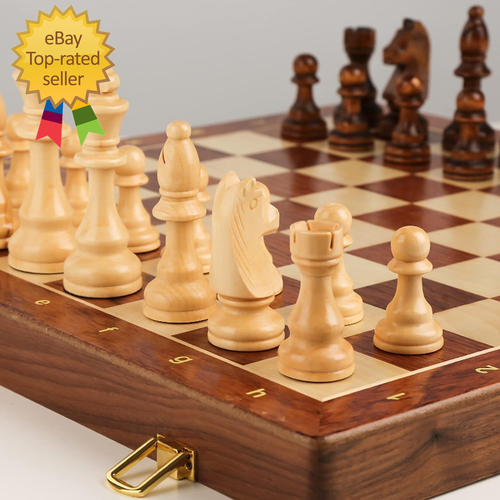 15'' Walnut Chess Set with Storage Board for Adults & Children, 2 Players - Picture 5 of 12