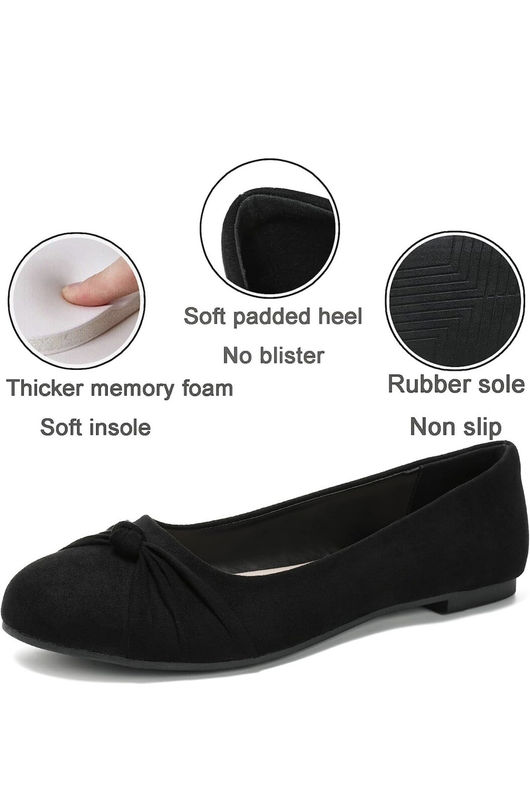 Ataiwee Women's Flats Shoes Round Toe Casual Office Suede Dress