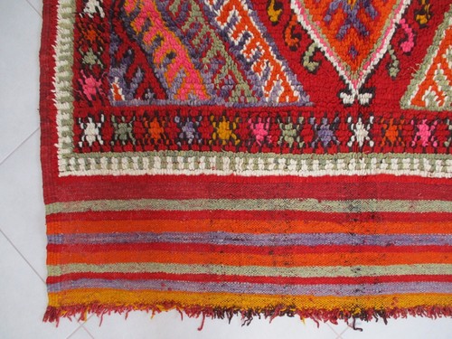 Vintage Moroccan Azilal Rug Handmade Red Carpet Berber Boujad Area Tribal Wool - Picture 16 of 24