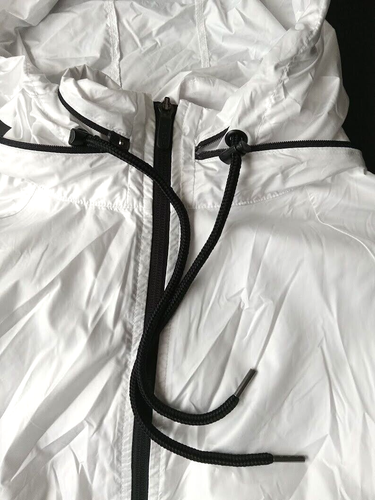Zella White Shadow Boxer Windbreaker Jacket Dropped Waist Zip Out Hood Size M - Picture 21 of 22