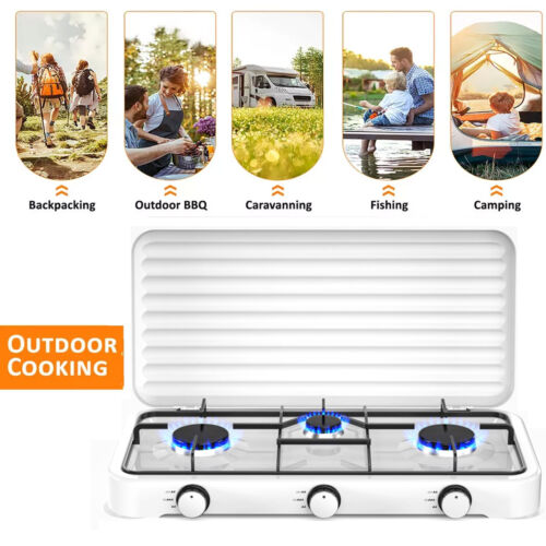 Camping Kitchen 2/3 Burner Gas Cooker Outdoor Caravan LPG Portable Cooktop Grill - Picture 7 of 19