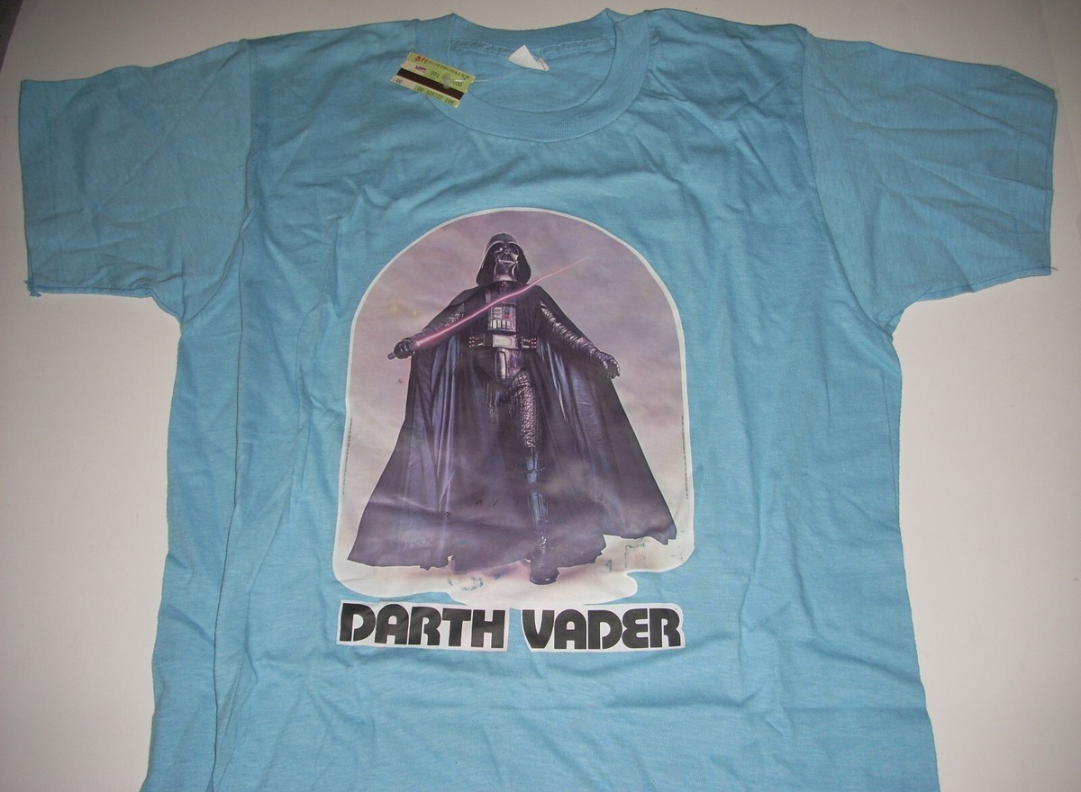 NOS Vintage 1977 Star Wars Darth Vader Original Light Blue T-Shirt