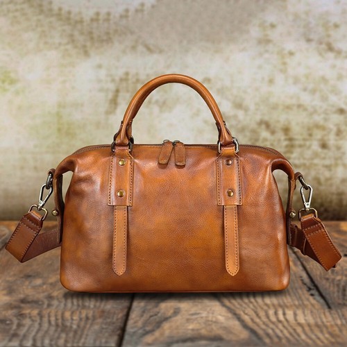 Genuine Leather Handbag for Women Top Handle Satchel Handmade Vintage Crossbody - Picture 7 of 14