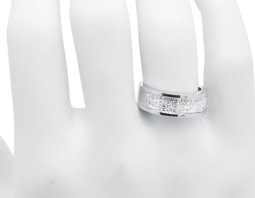 14k Solid White Gold Mens Princess Cut Diamond 8mm Wedding Band Ring 1 ct - 第 4/4 張圖片
