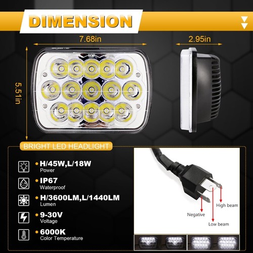 Par de faros LED cromados blancos haz alto/bajo 7X6" para Jeep Wrangler YJ 1987-1995 - Imagen 5 de 10