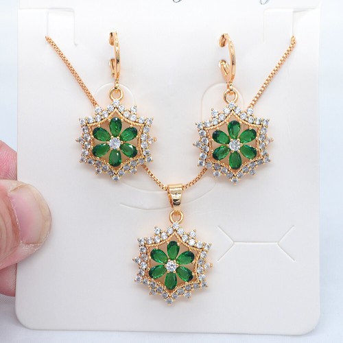 18K Yellow Gold Filled Green Mystic Topaz Flower Earrings & Pendant Jewelry Set - Picture 4 of 6
