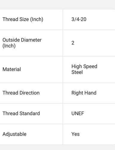 Interstate, 3/4-20 UNEF High Speed Steel Round Adjustable Die, 315-1302 - Picture 4 of 4