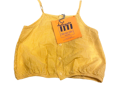 Tiny Cottons Girls Chiringuito Check Blouse Yellow Top Button Front Size 3Y NWT