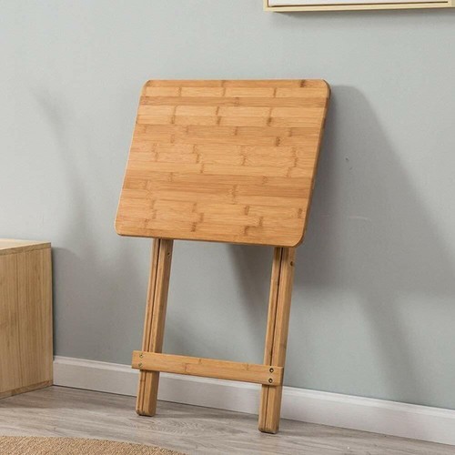 25'' Folding Bamboo Bedside Table Foldable Cafe Table Work Serving Reading Desk - Picture 12 of 16