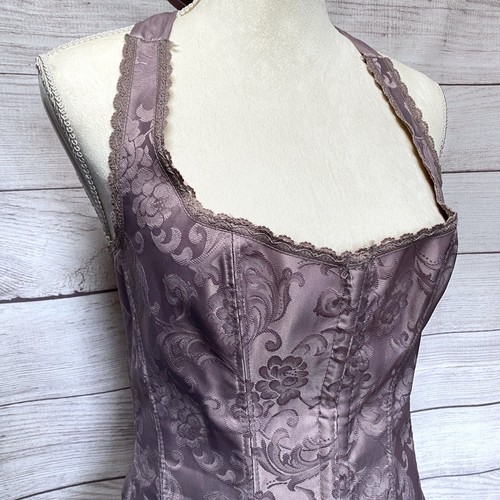 Fredericks of Hollywood Laced Corset Purple Size 38 Embroidered Coquette - Picture 6 of 11