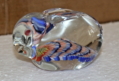 Estatuilla de conejo de vidrio artístico vintage azul blanco rojo caña millefiori adorno animal - Imagen 2 de 8