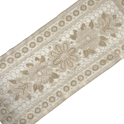 "Mantel rectangular floral de encaje vintage centro de mesa decoración color tostado 38""x16""" - Imagen 1 de 7