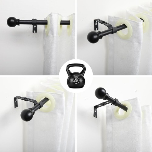 110-360cm Curtain Pole Extendible 25mm Metal With Finials Hook Rod Fitting - Picture 15 of 17