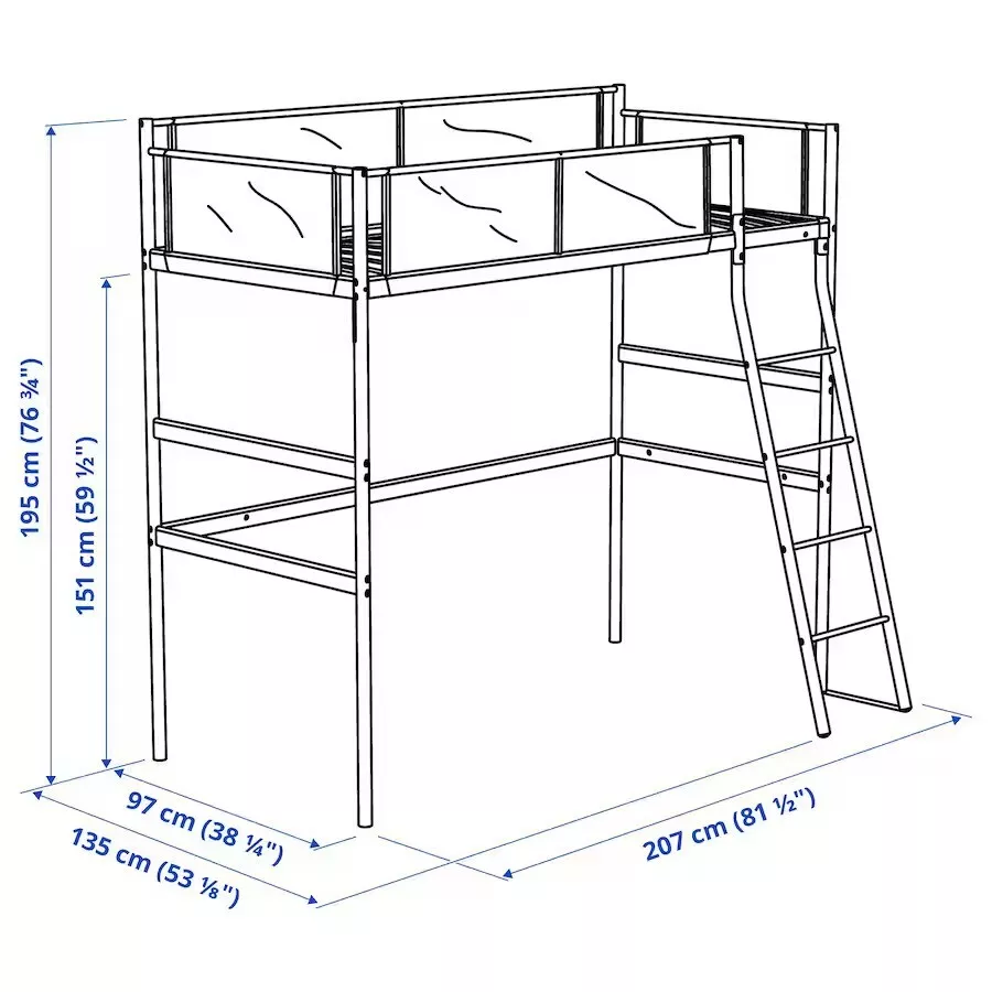Ikea VITVAL Loft bed frame white light grey 90x200 cm eBay