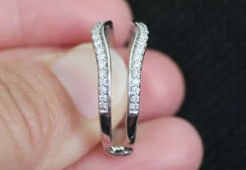 14 Karat weiß vergoldet 1 Karat runder Schnitt Labor erstellt Diamant Wrap Enhancer Ringschutz - Bild 3 von 5