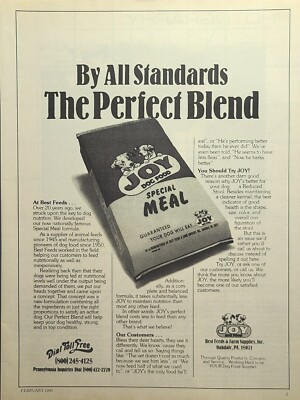 Joy Special Meal Dog Food Oakdale PA Bag Vintage Print Ad 1985