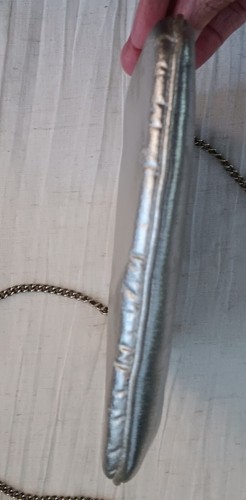 Vintage Satin Fabric Silver Evening Bag Chain Handle Very Soft & Shiney 8 x 7.5" - Picture 9 of 13