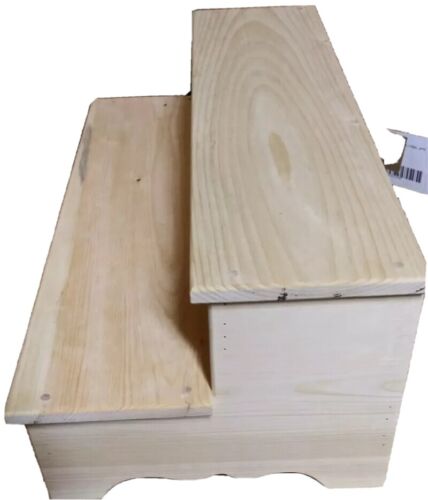 24" WOODEN WIDE PLAIN SKIRT 2 STEP STOOL PINE WOOD UNFINISHED - Picture 2 of 4