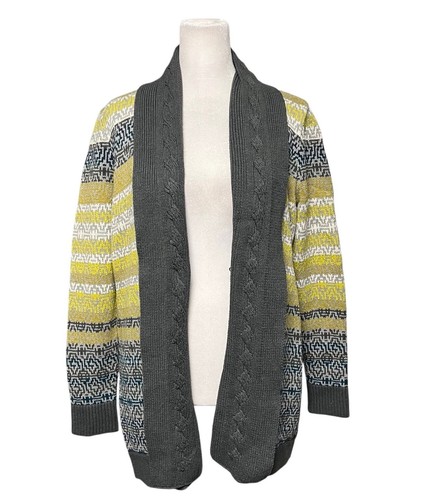 Tribal Yellow & Gray Shawl Collar Open Cardigan NWOT Small - Picture 2 of 7