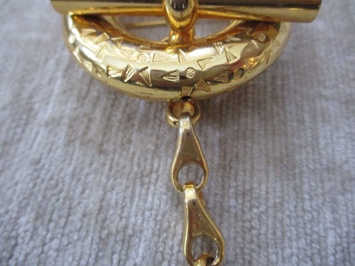 Vintage Signed CELINE Made In Italy 90 Circle Brooch w Chain & Ball - Picture 5 of 11