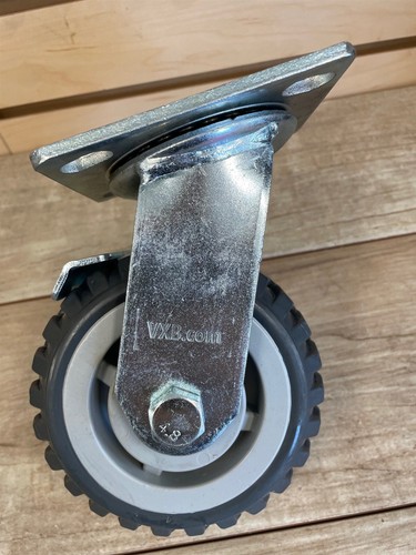 VXB 5" in Industrial Caster Wheel Side Brake 517 lb Polyurethane Charcoal Gray - Picture 3 of 3