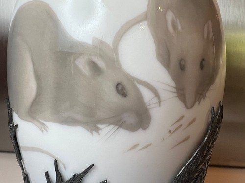 Royal Copenhagen Anton Michelsen vaso antico argento sovrapposto con topi - Foto 2 di 14