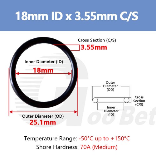 Hose Pipe Connector Seals O-rings EPDM 3.55mm Cross Section 8-400mm ID 70A Shore - Picture 24 of 138