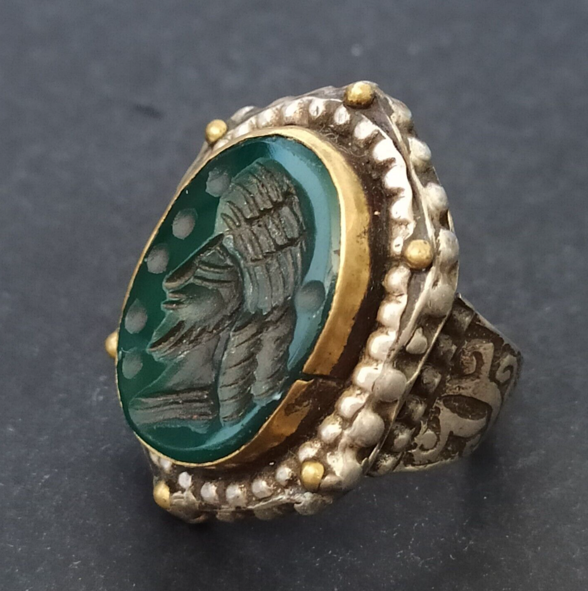 Old Intaglio Silver Ring Seal Stamp Jade Massive Antique