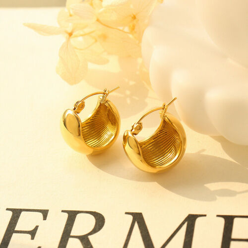 Woman 18K Gold Plated Stainless Steel Glossy Bead Ball C Shape Earring Clip - Picture 2 of 4