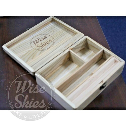 Wise Skies Large Wooden Rolling Box Rolling Paper Storage Stash Box Deluxe Box  - Foto 1 di 3