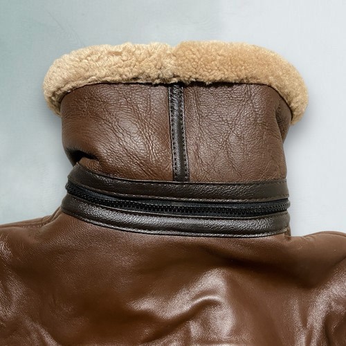 The Leather Gems Faux Leather Bomber Jacket Mens L Brown Shearling Lined NWT - Picture 20 of 24