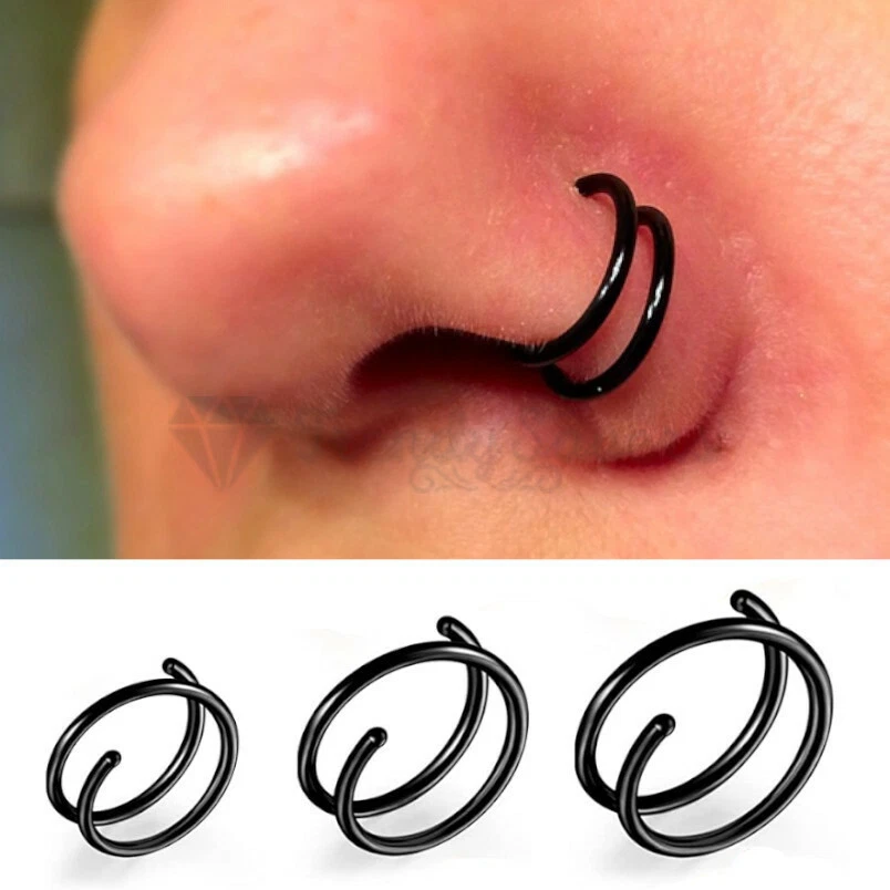 1x Black Polished Small Thin Piercing Surgical Steel Nose Ring Earrings 6 10MM
