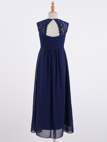 Kid Girl Chiffon Lace Pleated Chiffon Dress Pageant Party Bridesmaid Gown Dress - Picture 7 of 49