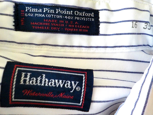 HATHAWAY LONG SLEEEVE PIMA PIN POINT OXFORD STRIPED SHIRT SIZE 16/35 PREOWNED - Picture 3 of 5