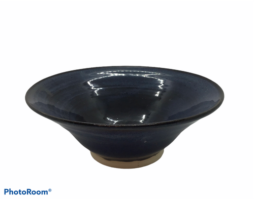 7 1/2” Rd Beautiful Studio blue pottery bowl, signed MEVS