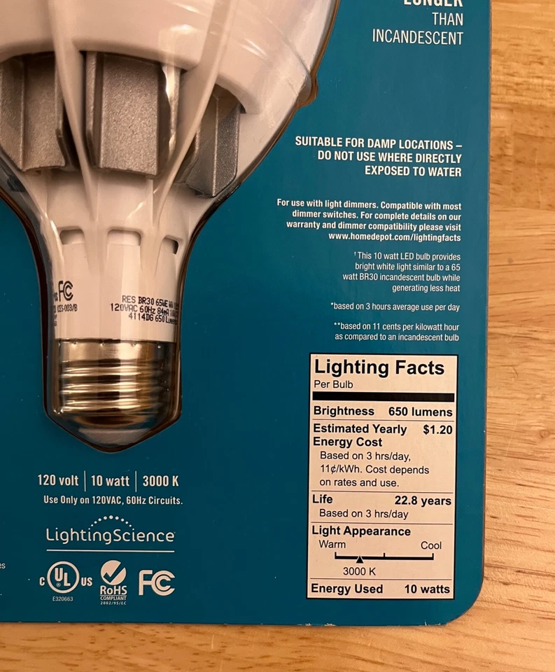 EcoSmart LED Light BR30 Bright White 650 lumens (65W Equiv) #1000 036 691 NEW - Image 4 of 4