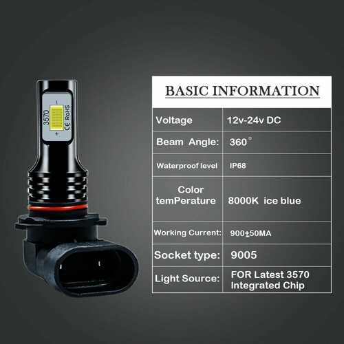 9005 HB3 8000K Ice Blue 5500LM LED Headlight Bulbs Conversion Kit High Beam - Foto 3 di 12