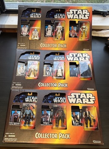 (3) Sealed Star Wars Figur Sammler 3 Packungen. Leia C-3PO R2-D2 Han Solo Vader