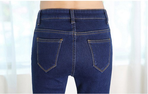 Women Denim jeans crop fleece-lined pants stretch High waist  Slim Skinny gift - Bild 4 von 14