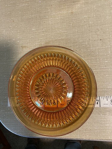5 Vintage Apricot Orange Carnival Glass Jeannette Iridescent Anniversary Plates - Picture 5 of 7