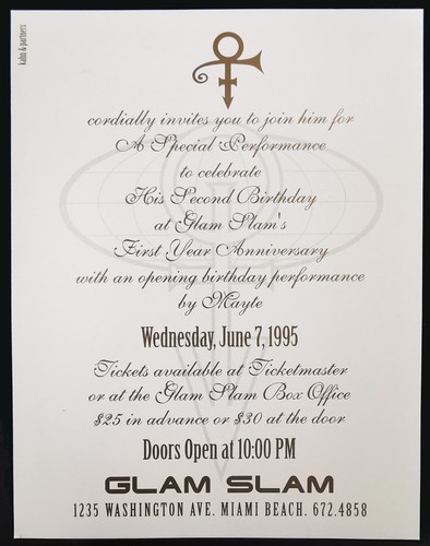PRINCE 1995 Original USA PROMO ONLY Glam Slam MIAMI FLYER 2-Sided Birthday Show!