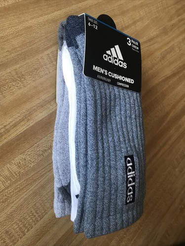 ADIDAS AEROREADY ARCH COMPRESSION CREW SOCKS - 3 PAIR MEN'S Blue/Gray/White NEW - Picture 4 of 17