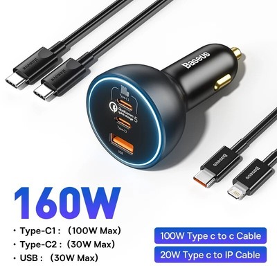 Baseus 160W QC 5.0 PPS PD 3.0 USB Type C Fast Charging Car Charger Adaptor