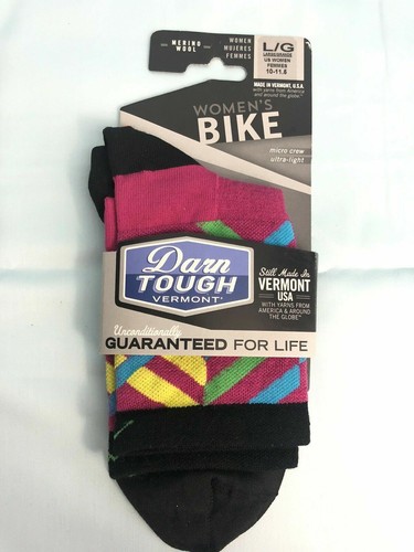 Darn Tough Graphic Stripe Micro Crew Ultra Light Women's Sock: Pink Large Bike - Picture 3 of 4