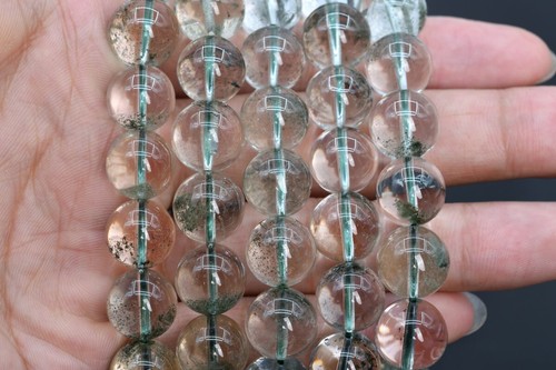 "Cuentas de cuarzo fantasma verde natural genuino de 12 mm Brasil cuentas sueltas redondas de 8" - Imagen 3 de 3