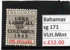 Bahamas GV1 1942 Columbus 1s. brownish grey & scarlet sg 171 VLH.Mint *gum tone*