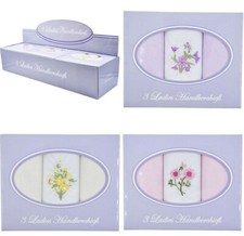 Ladies Handkerchiefs Hankies in Gift Box - Pack Of 3 Lilac, Pink or Yellow